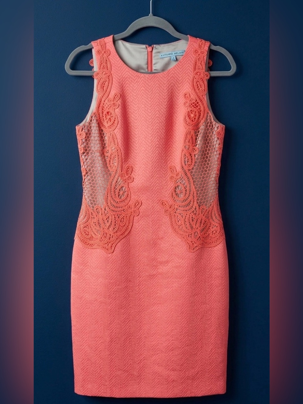 ANTONIO MELANI Coral Lace-Panel Sleeveless Sheath Dress